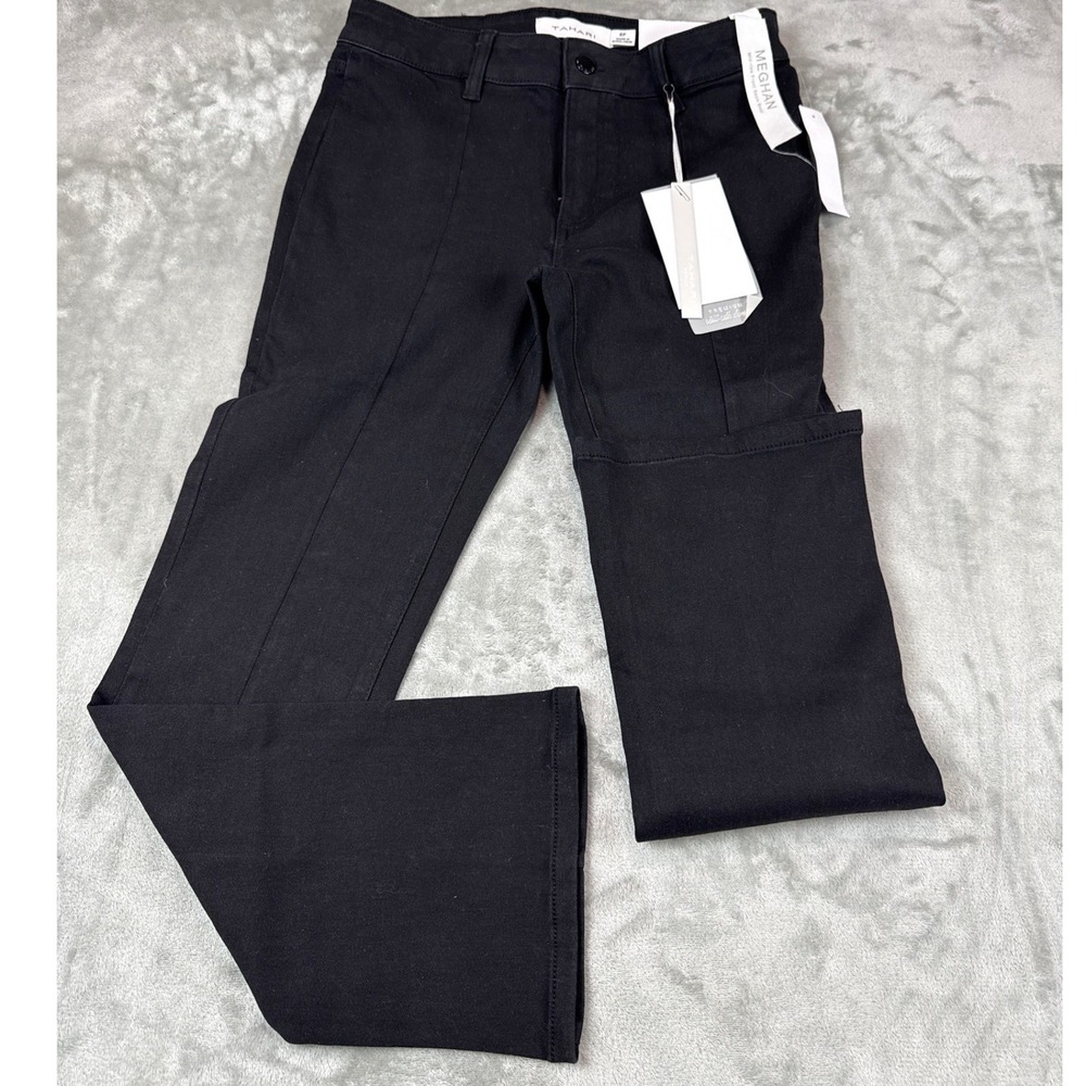 Tahari Meghan Black Mid-Rise Front Seam Bootcut Jeans Petite 6P Seta-Silk Denim